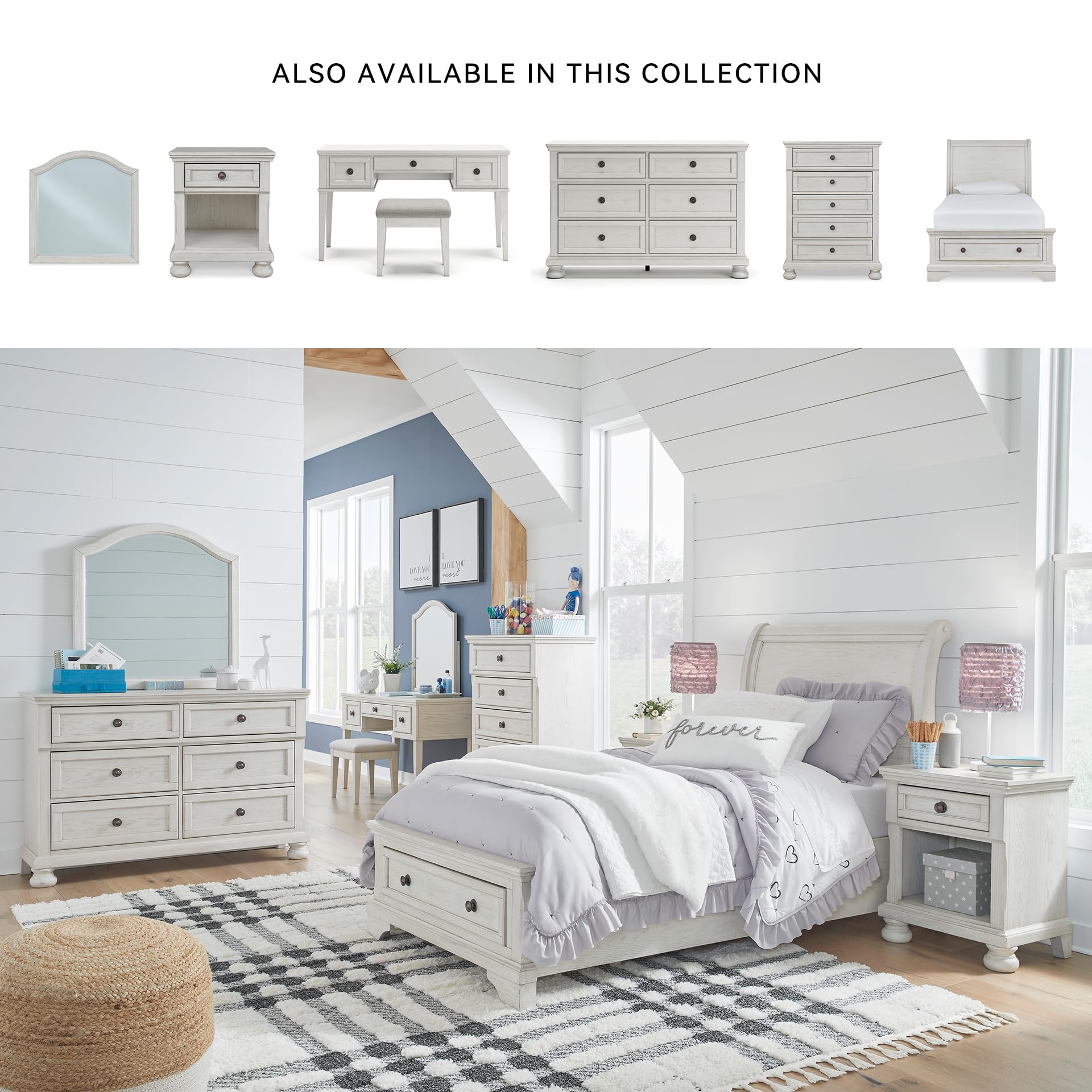 Signature Design by Ashley Robbinsdale Casual 5 Drawer Chest with Felt-Lined Upper Drawer, White