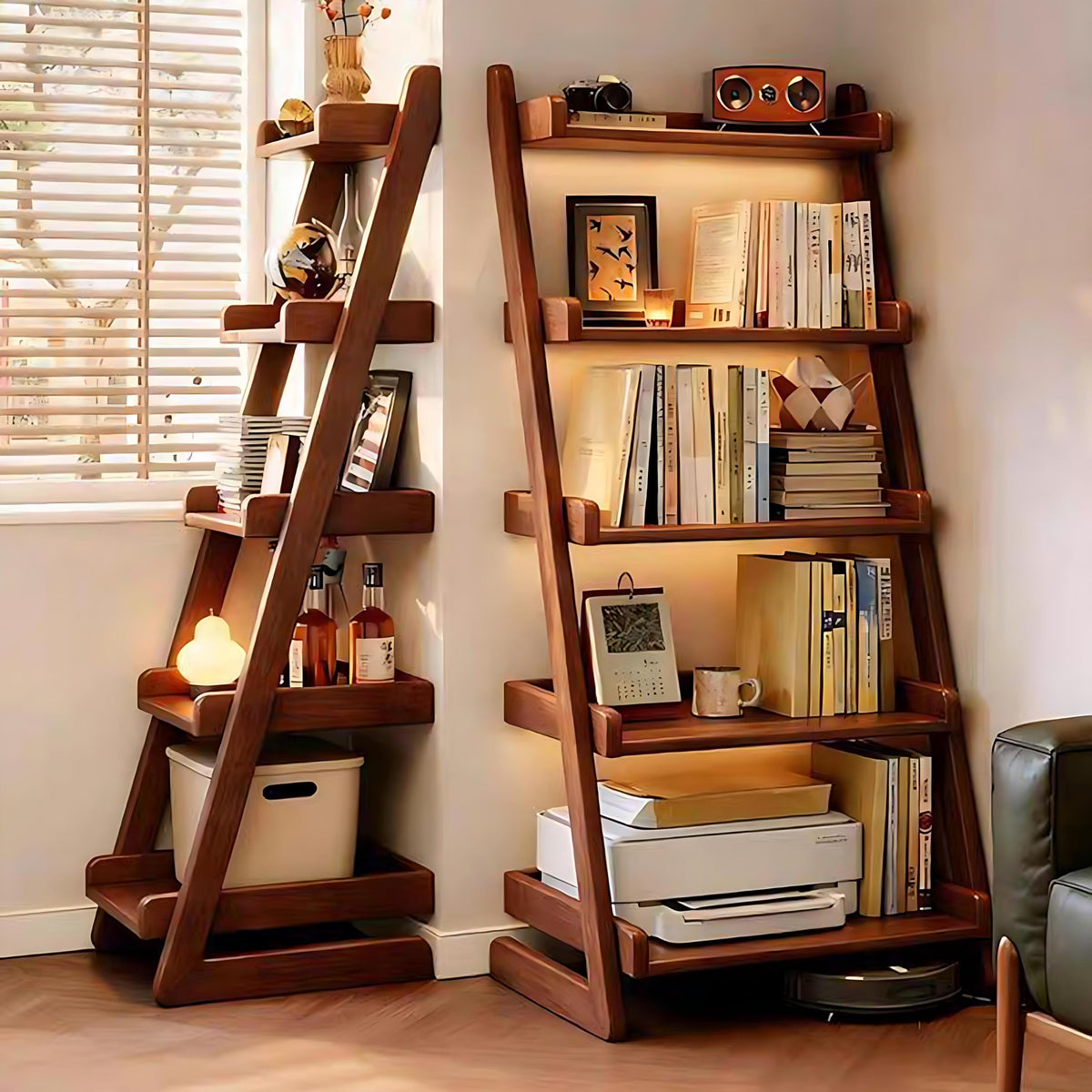 5-Tier Pine Ladder Bookshelf