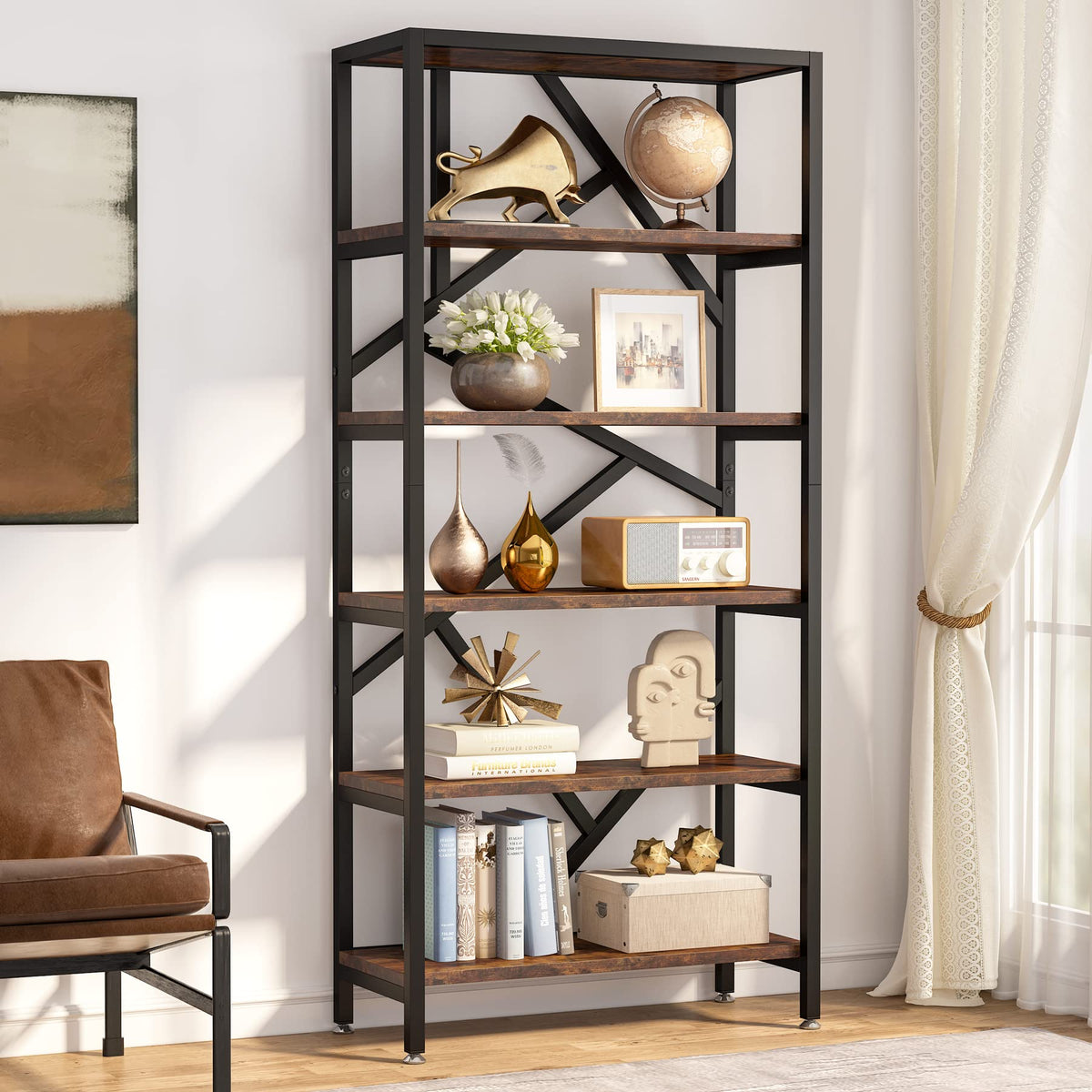 Industrial 6-Tier Bookshelf