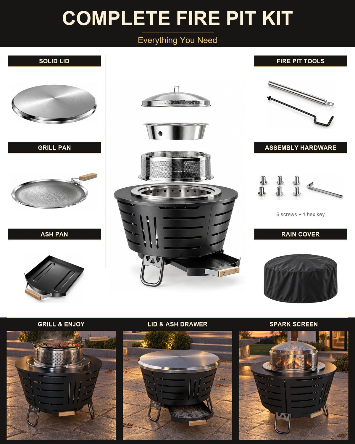 Iamsii 27 Inch Smokeless Fire Pit for Outside Wood Burning,