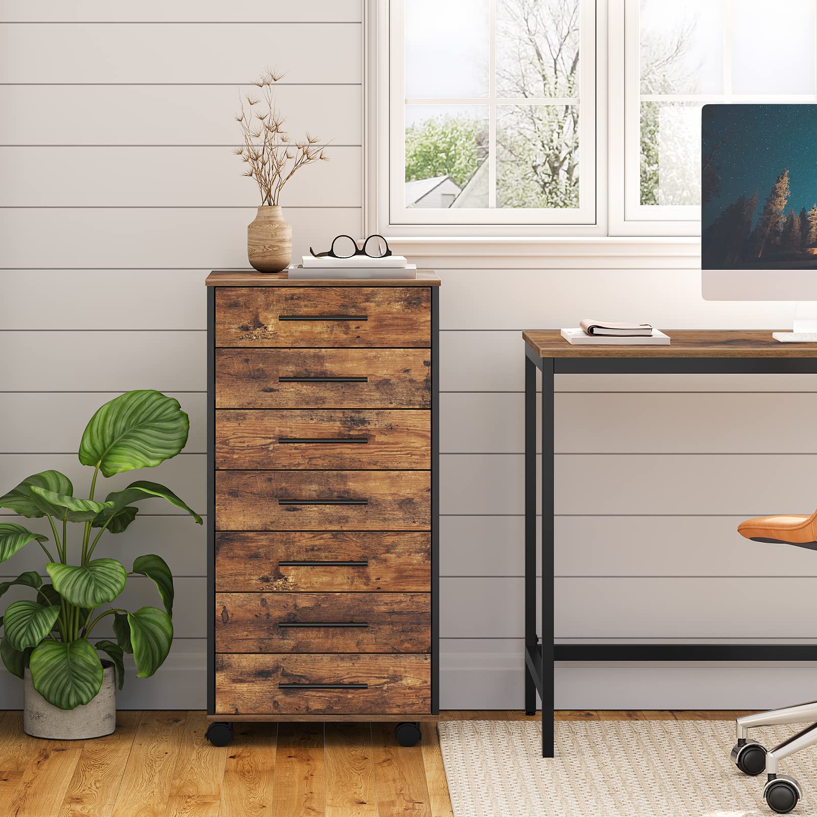 7-Drawer File Cabinet with Wheels & Metal Handles