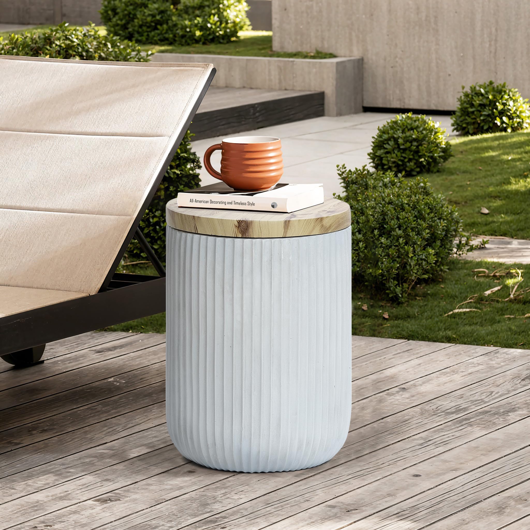 Round Outdoor Side Table with Storage