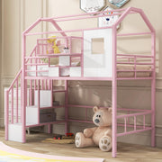 Twin Size House Loft Bed with Stairs & Storage