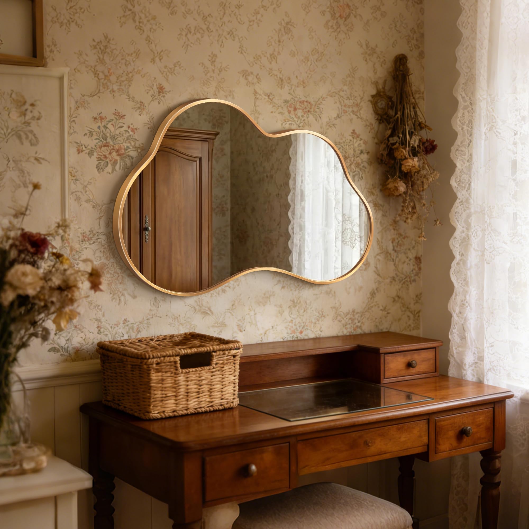 Cloud Shape Irregular Wall Mirror with Metal Frame