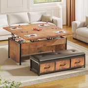 Itaar Lift Top Coffee Table Set, 43'' Multi-Function Coffee Table with Storage Drawers and Hidden Compartment, Center Table with Ottoman Bench for Living Room, Rustic Brown