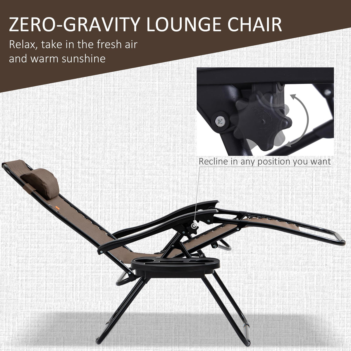 Outsunny Zero Gravity Chair Set with Side Table, Cupholders, Brown