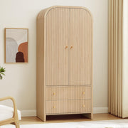 Arched Armoire Wardrobe Closet with Hanging Rod & 2 Drawers