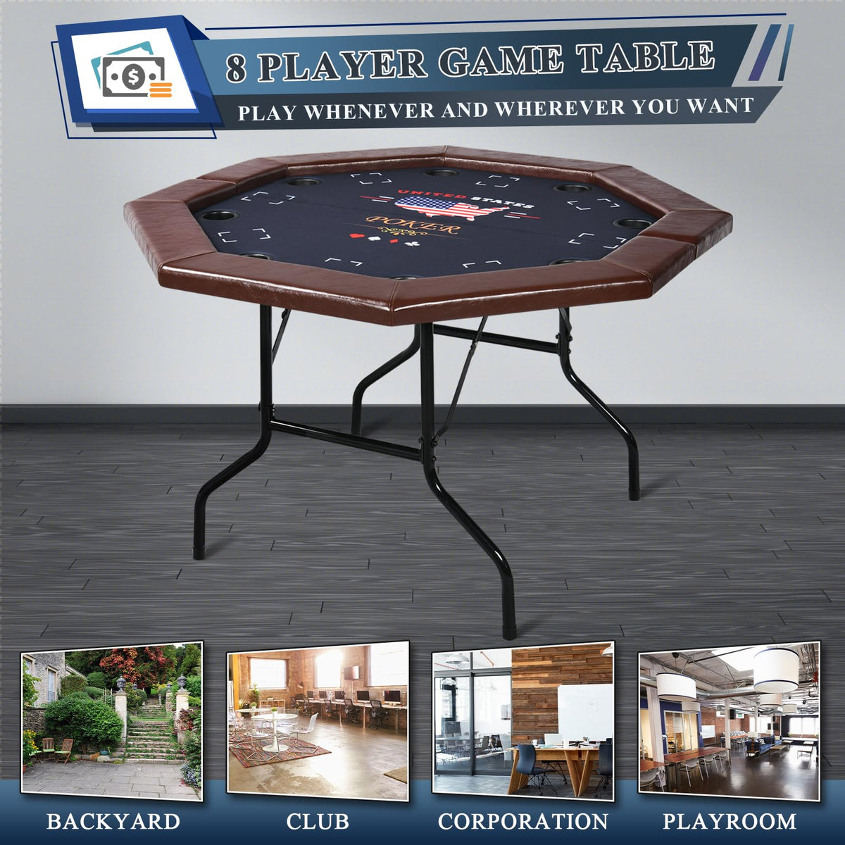REAHOISY 48" Foldable Poker Table for 8 Players, Portable Texas Holdem