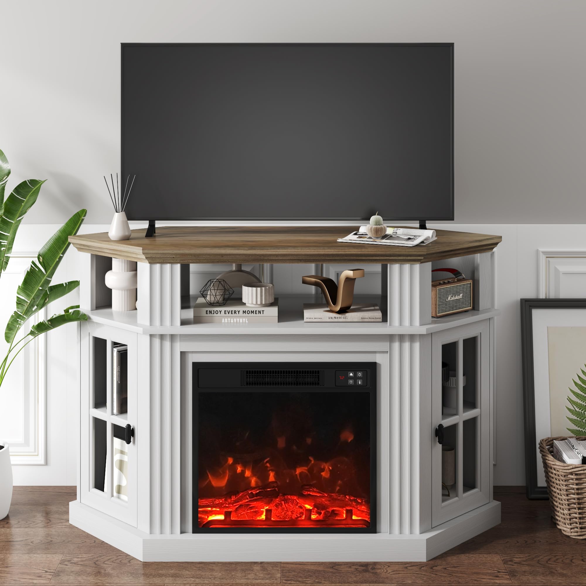 Corner Fireplace TV Stand with Storage Cabinets