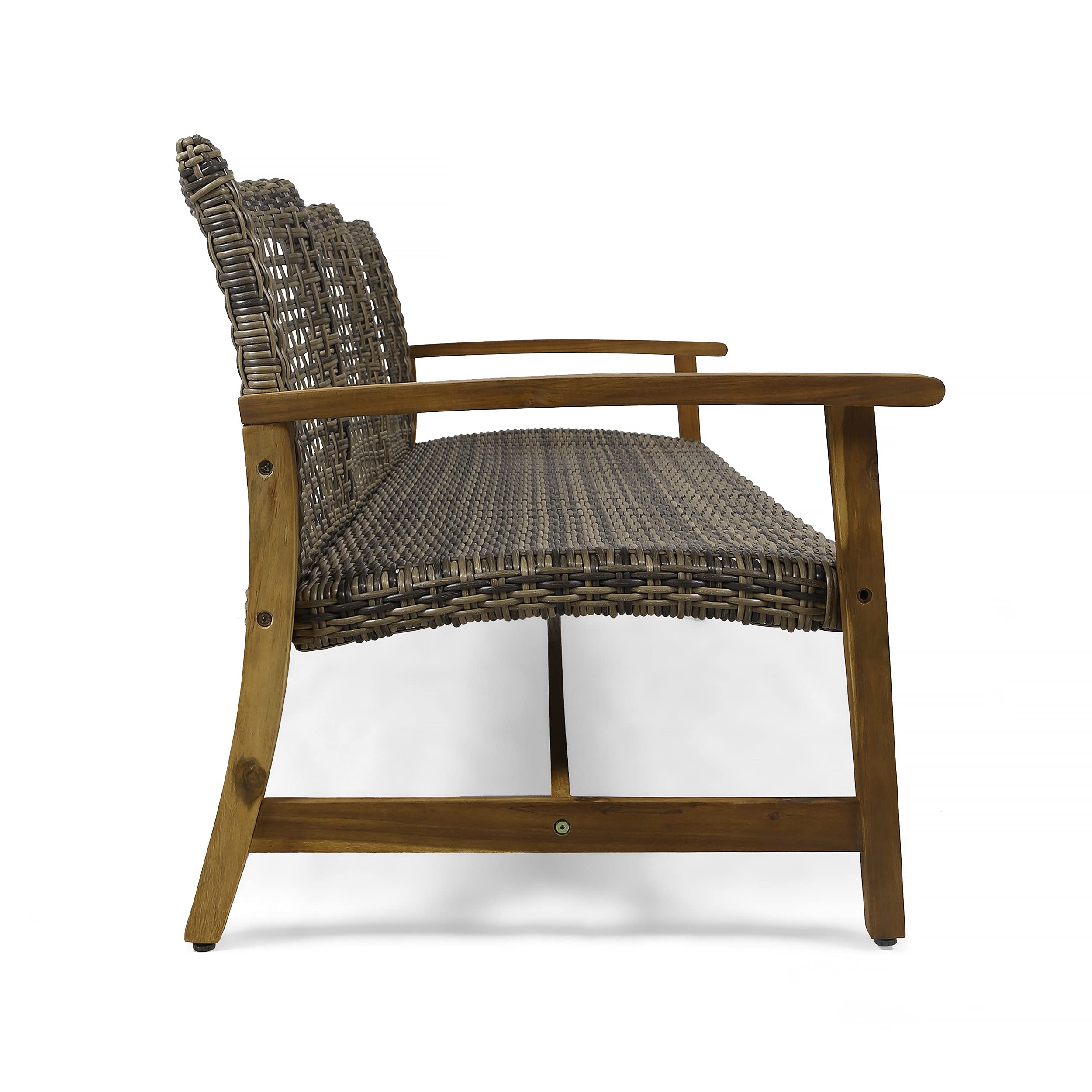 Outdoor Wicker Sofa with Acacia Wood Frame, 3-Seat