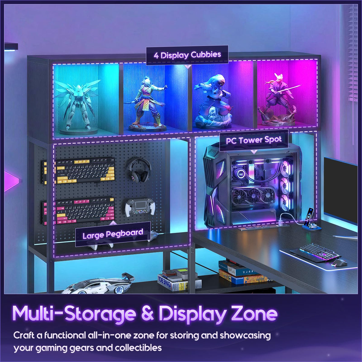 L-Shaped Gaming Desk with Display Hutch