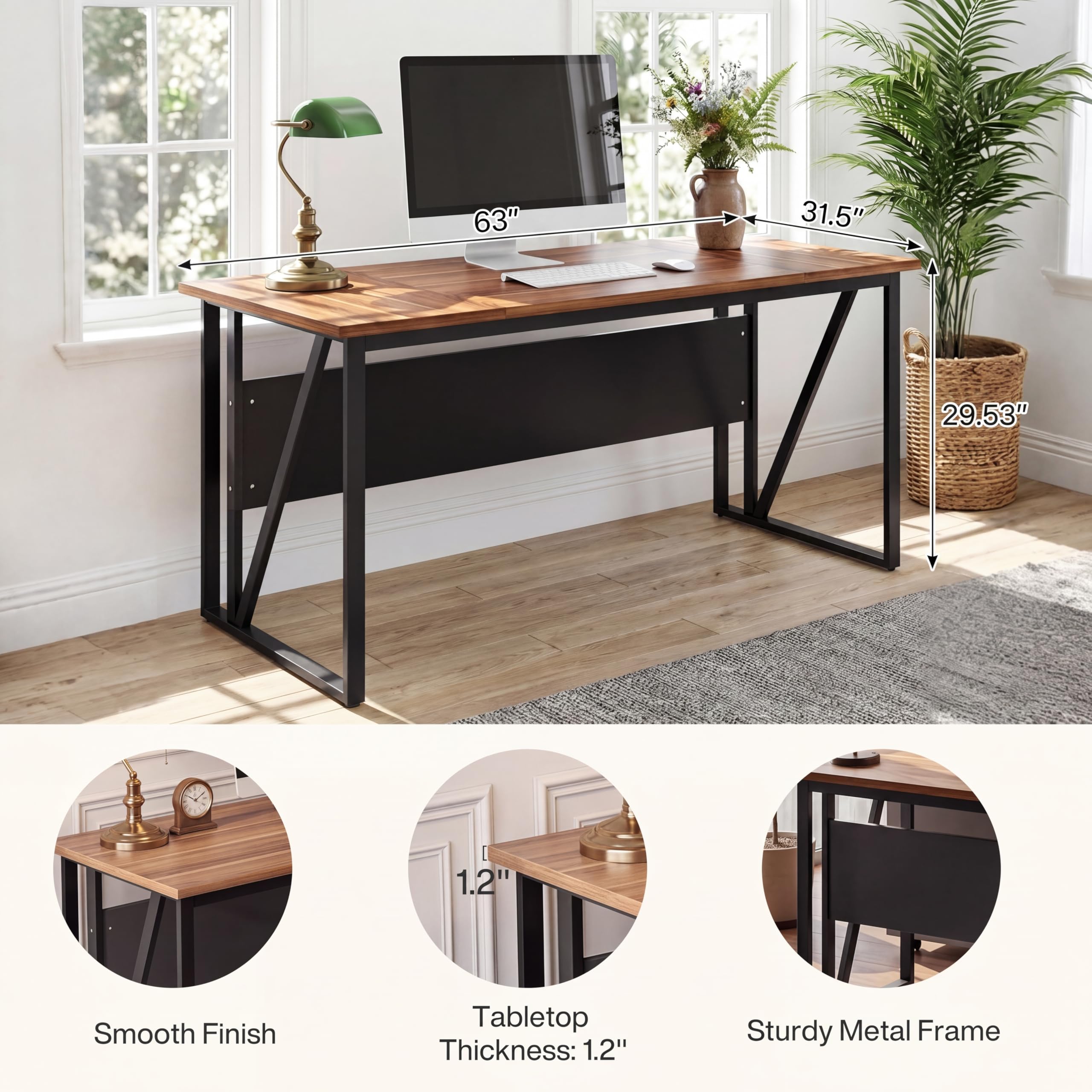 Tribesigns 63-Inch Executive Desk with 47" Mobile File Cabinet, L-Shaped Computer Desk with Drawers & Shelves, Large Industrial Home Office Desk Set with Storage (Dark Brown & Black)