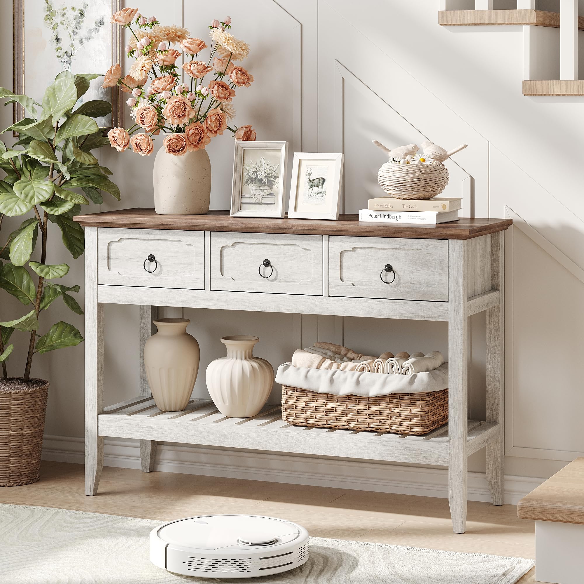Console Table with Drawers & Open Shelves