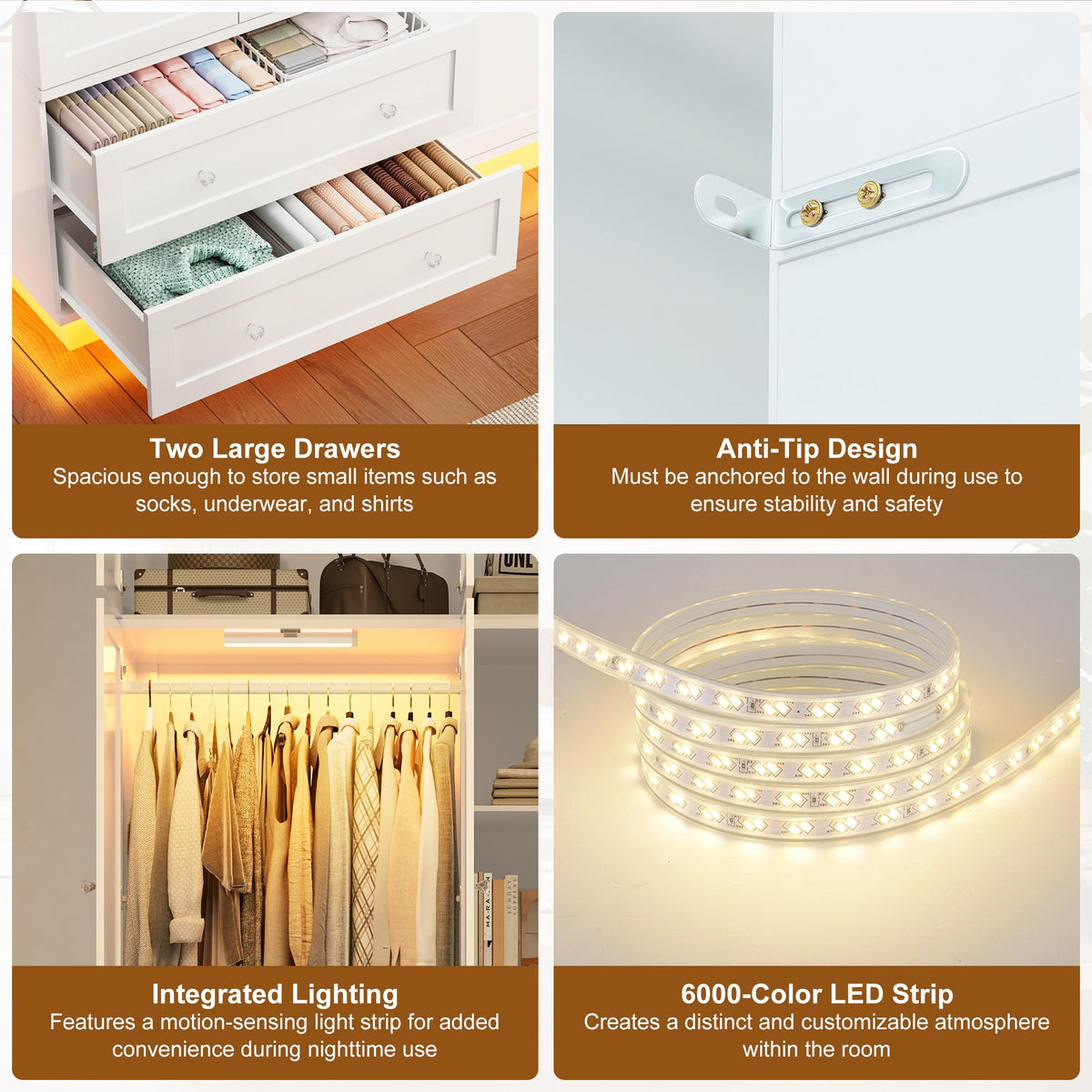 White Mirrored Wardrobe with LED Lighting