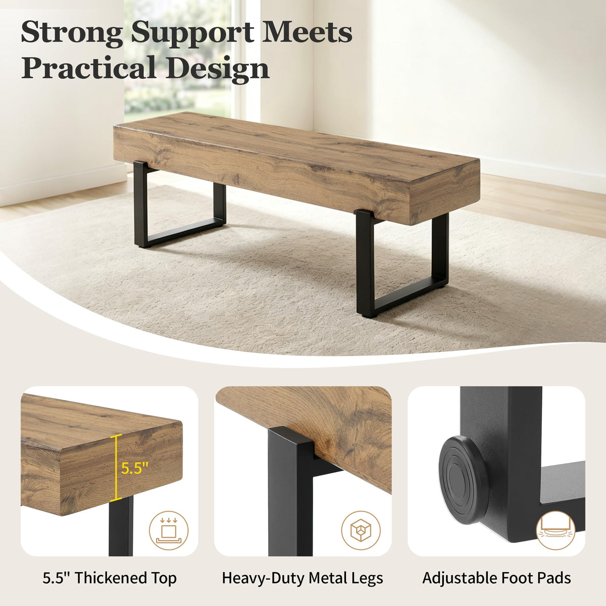 Industrial MDF Bench with Metal Legs