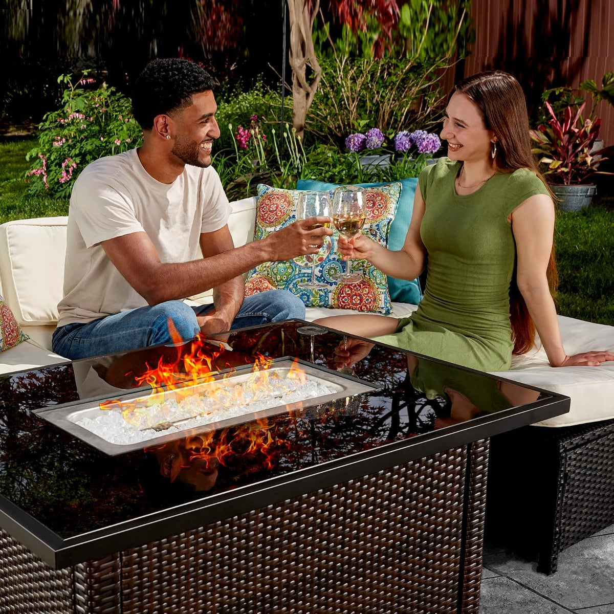Rectangular Wicker Fire Pit Table
