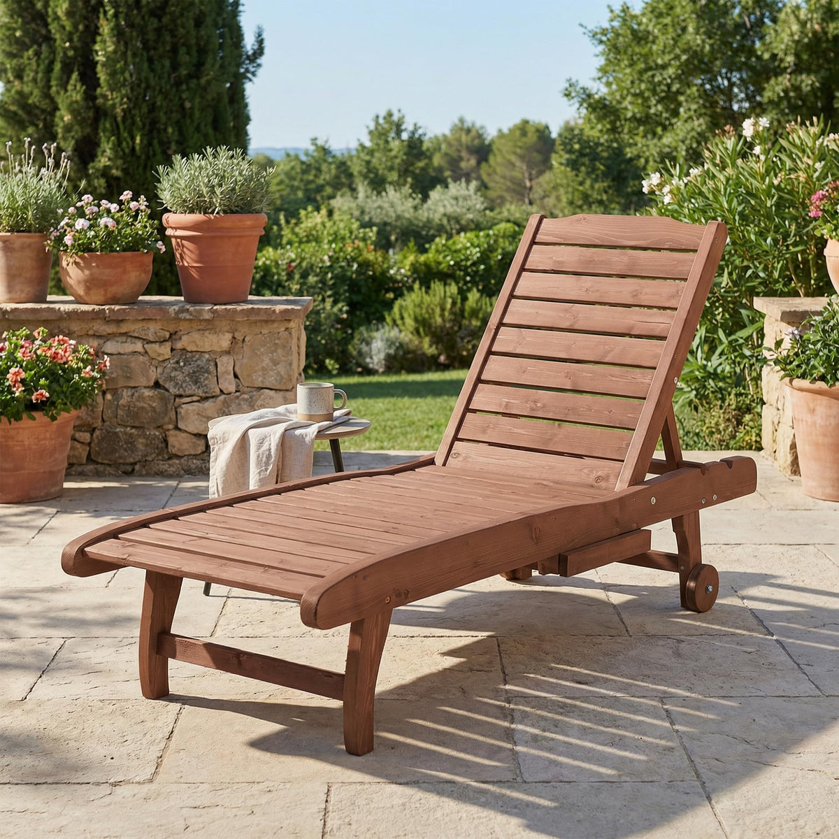 Outsunny Chaise Lounge Chair Outdoor 3-Level Adjustable Back Brown Red