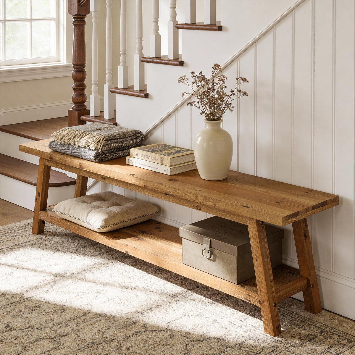Solid Wood Entryway Storage Bench