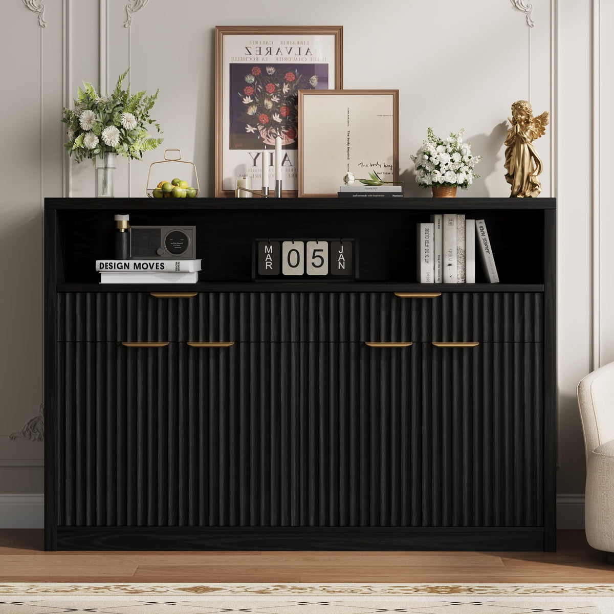 Garvee 51" Buffet Sideboard Cabinet, Modern Hutch Storage Cabinets Black