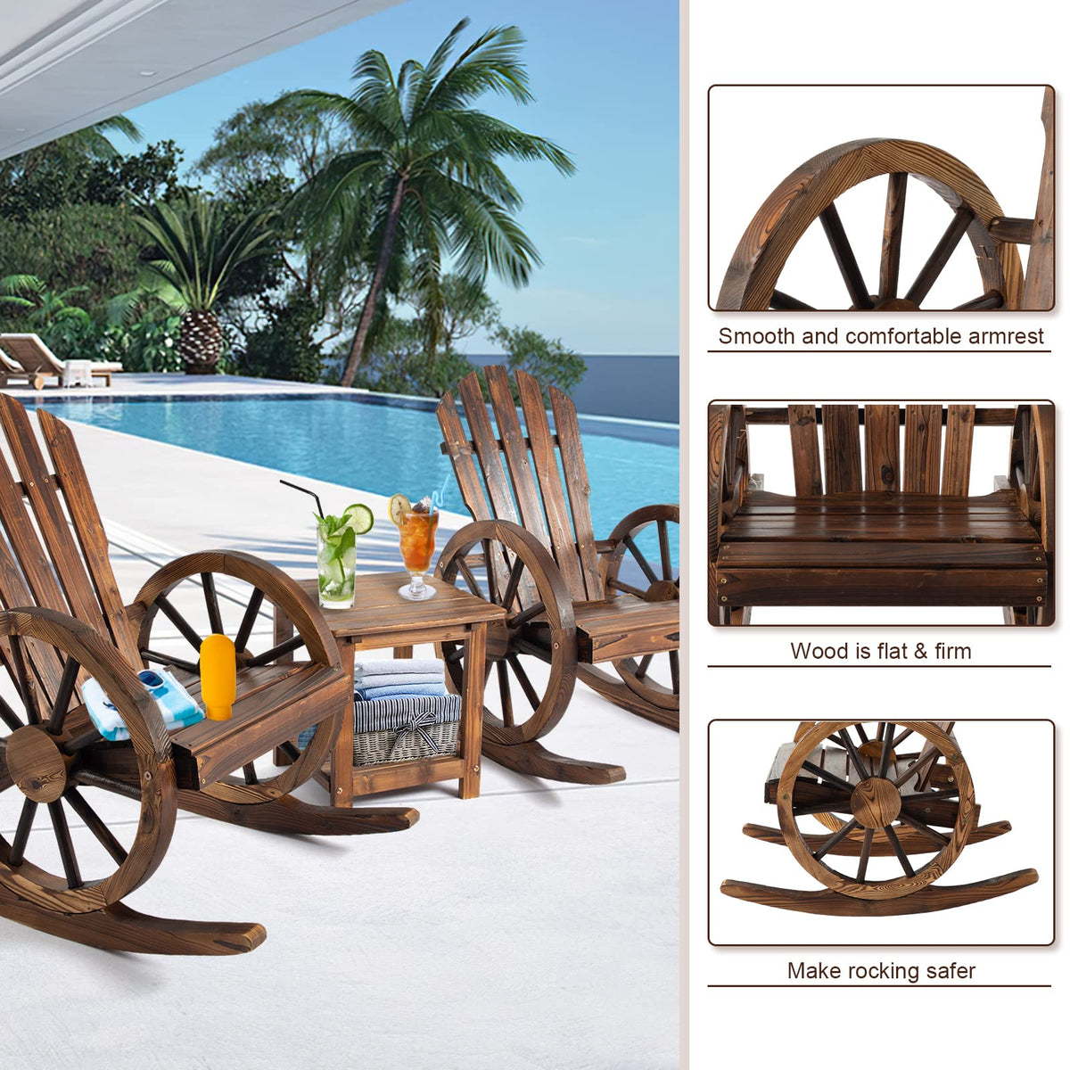 FURNDOOR 3 PCs Patio Rocking Chair Set