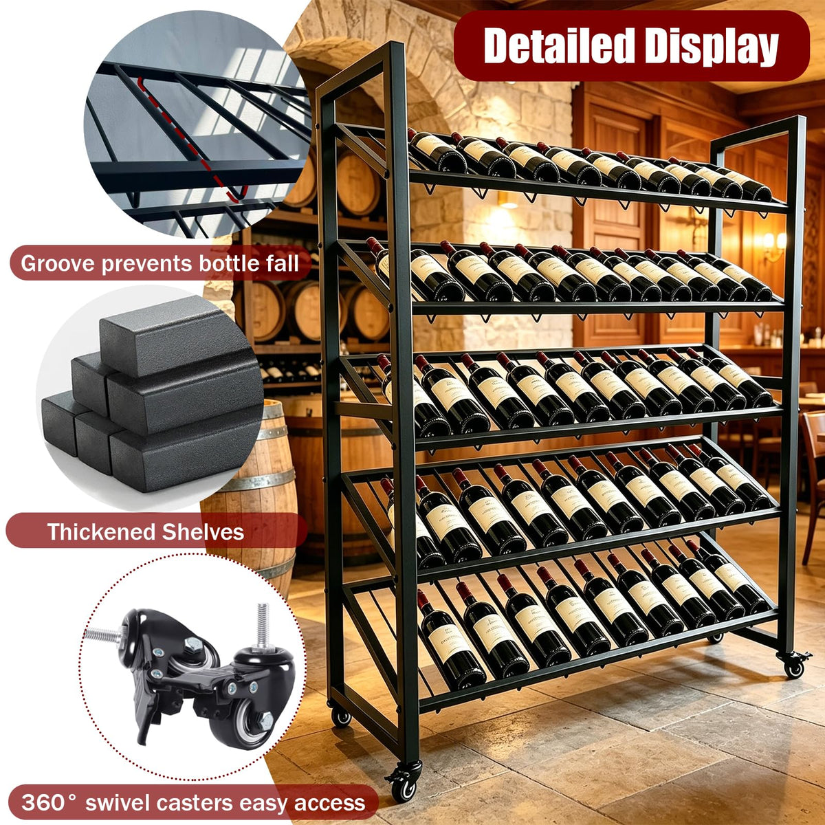 Black 5-Tier Rolling Wine Rack