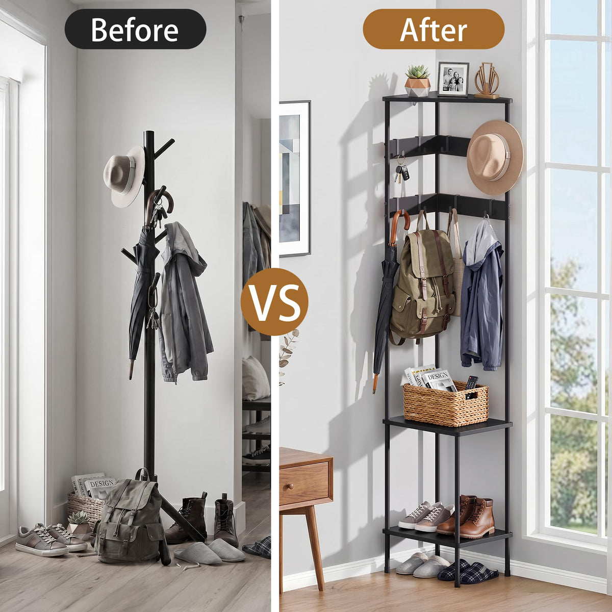 Corner Coat Rack with Shelves