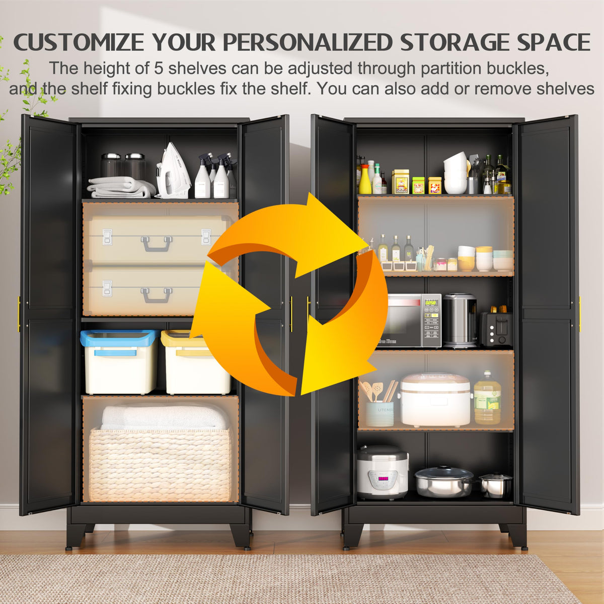 GAIOUS 75.2" Tall Storage Cabinet,Metal Pantry Storage Cabinets with 2 Door
