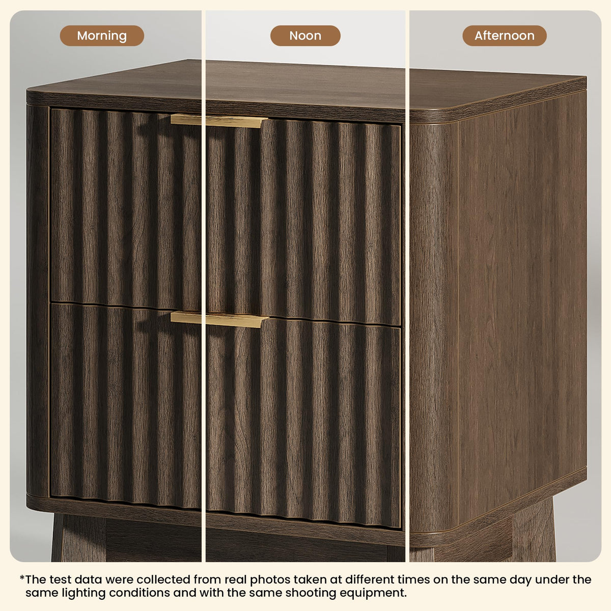 TROJM Fluted Nightstand Set of 2 with Curved Edge Design,Walnut