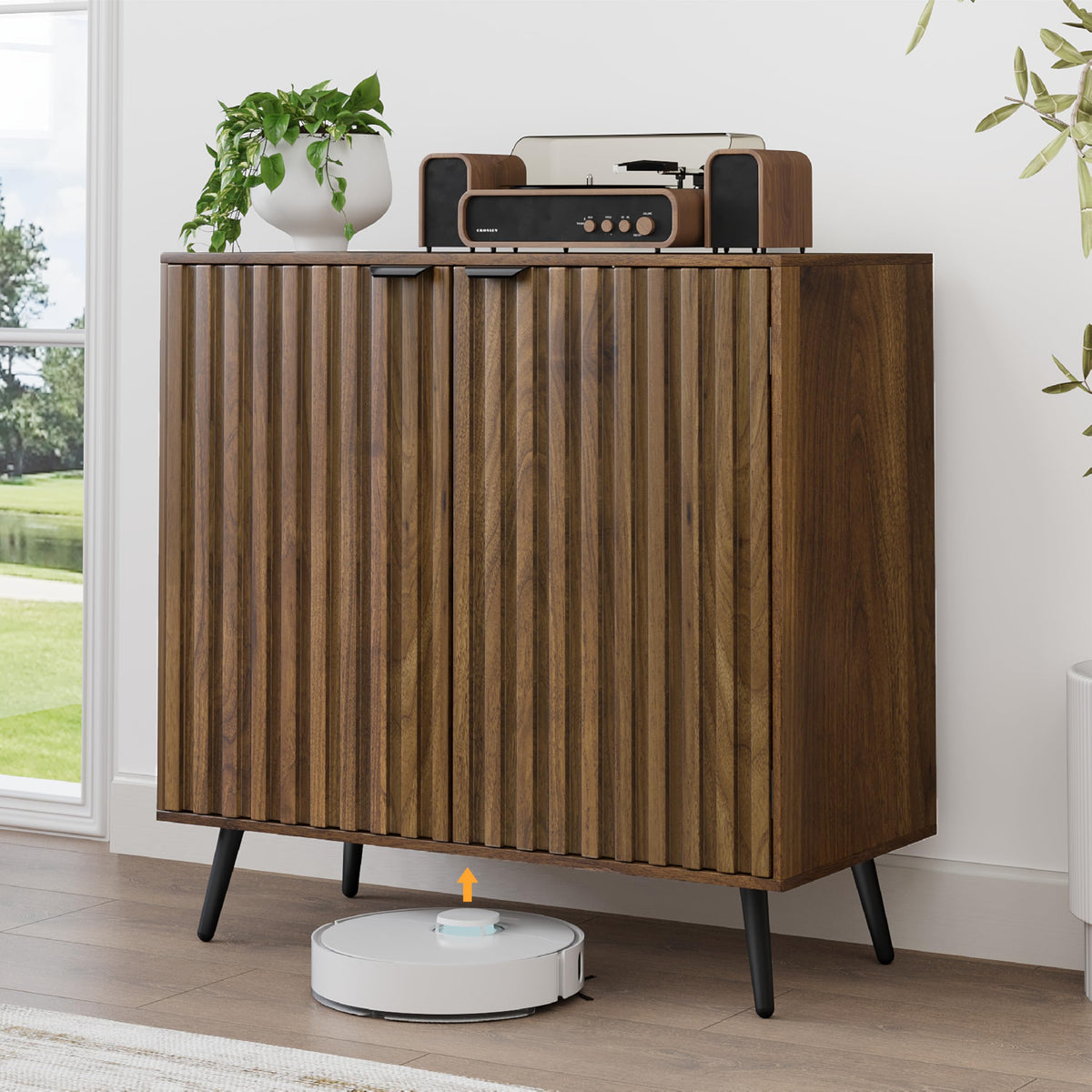 Walnut Fluted Sideboard Cabinet