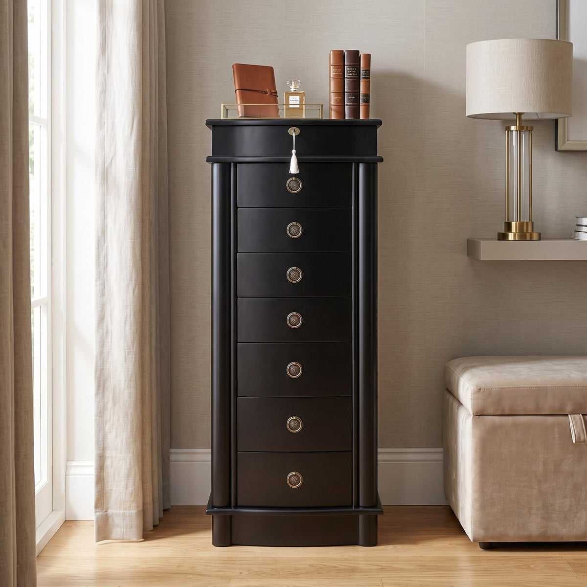 Black Locking Jewelry Armoire
