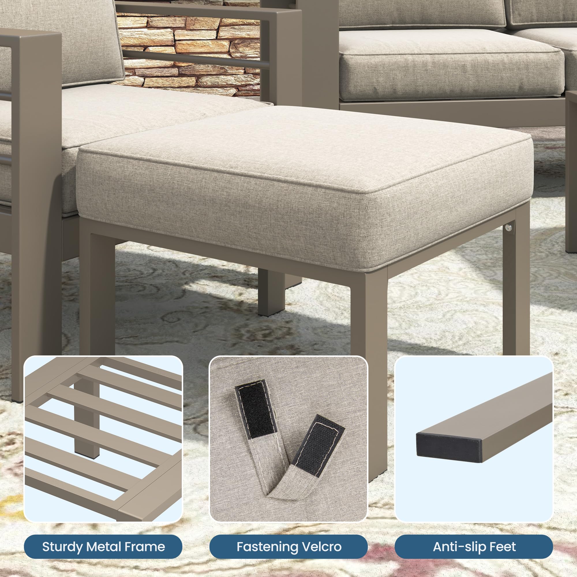 Metal Outdoor Ottoman Set of 2 with Cushions