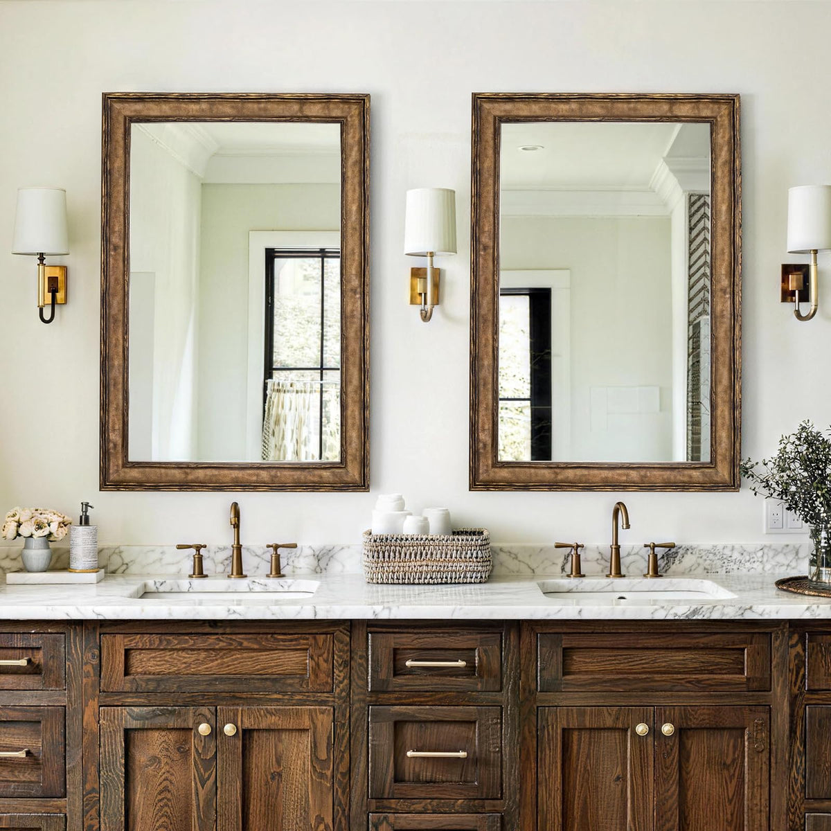 Distressed Solid Wood Wall Mirror