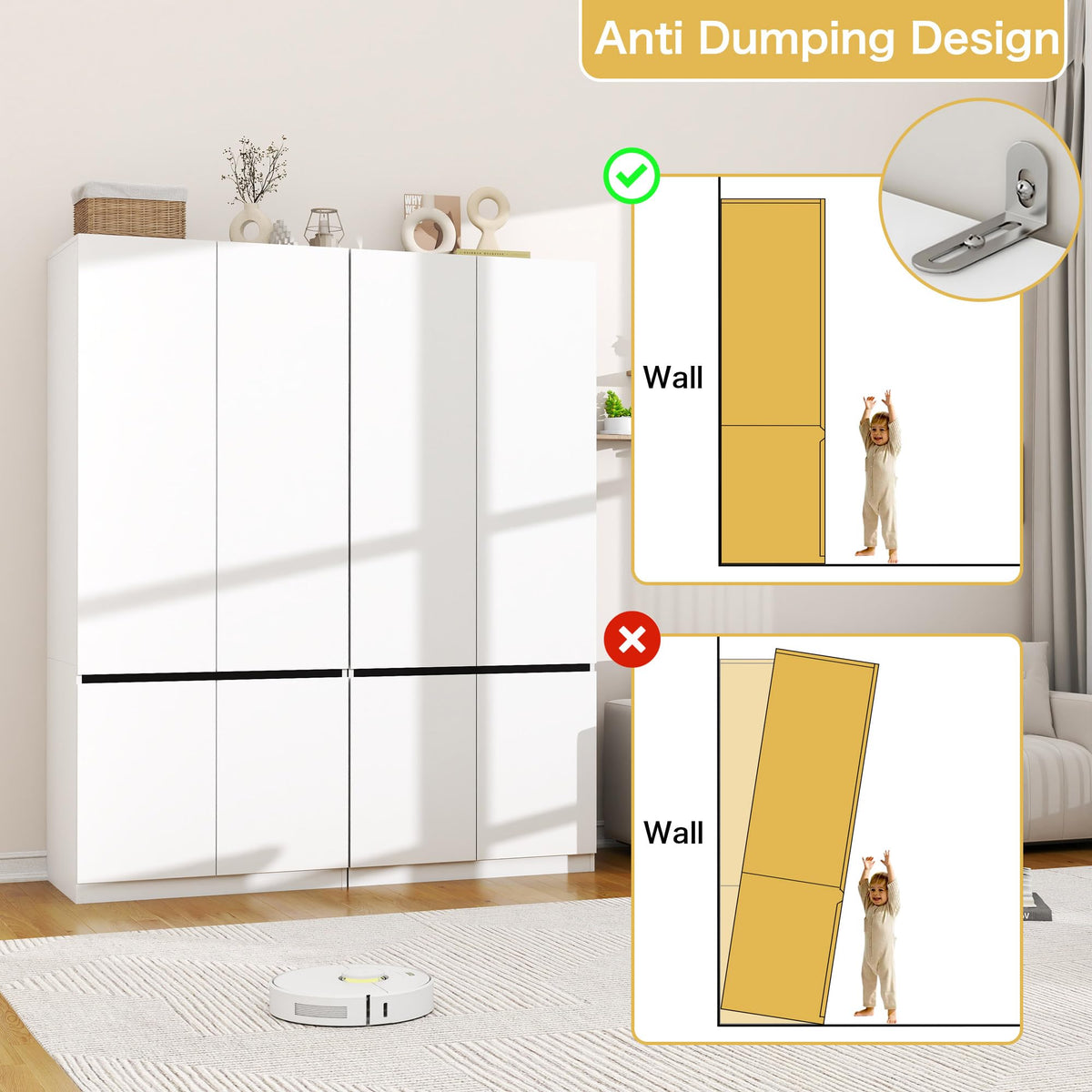 White 4-Door Wardrobe Armoire