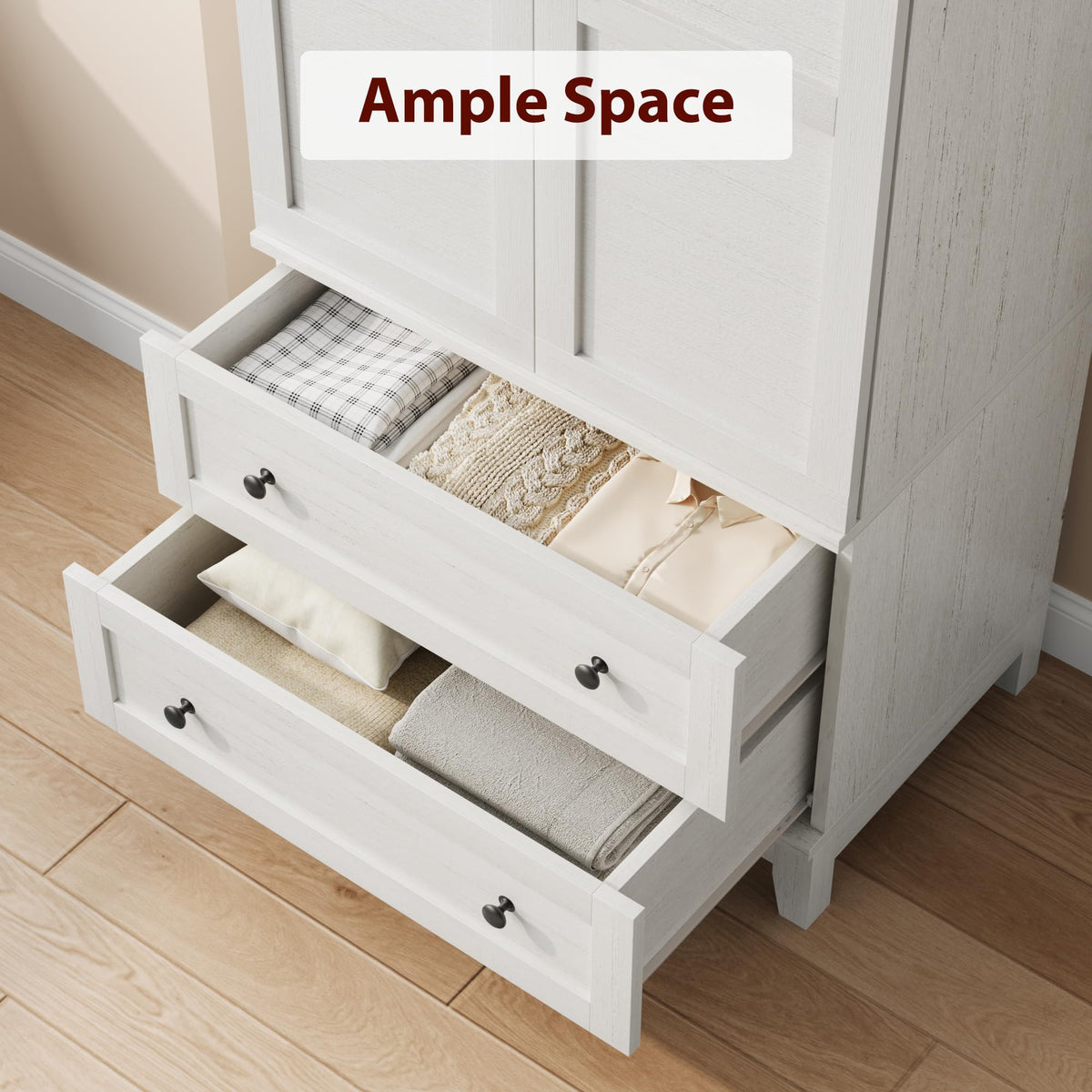 Rustic White Wardrobe with 2 Drawers
