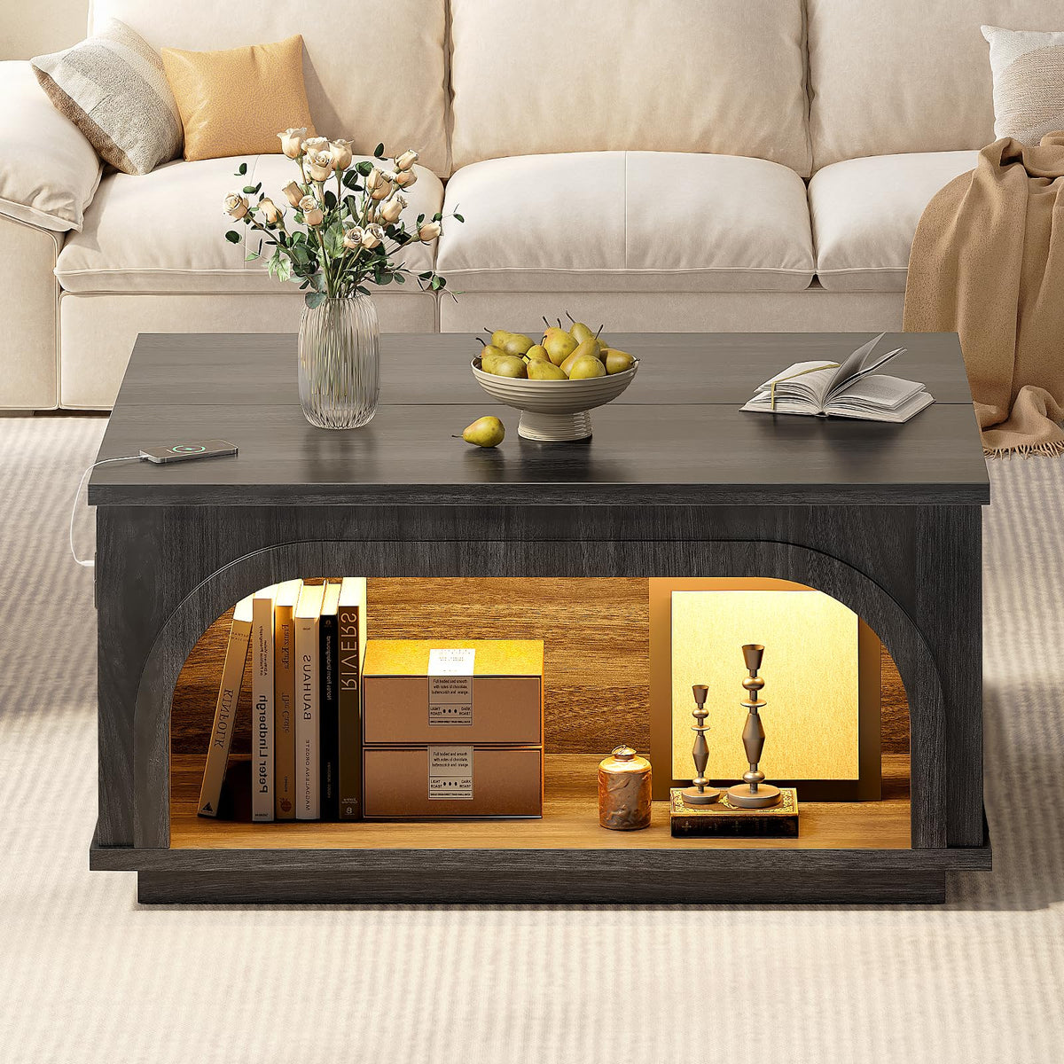 Black Lift-Top LED Coffee Table