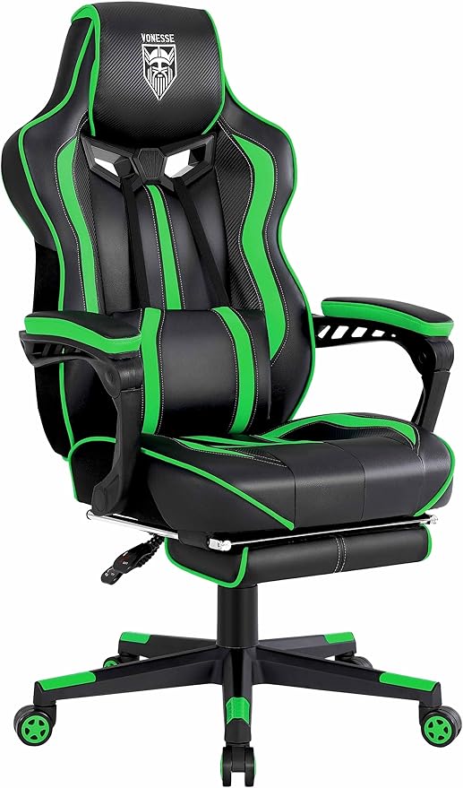 Ergonomic Gaming Chair with Footrest, Massage & Lumbar Support