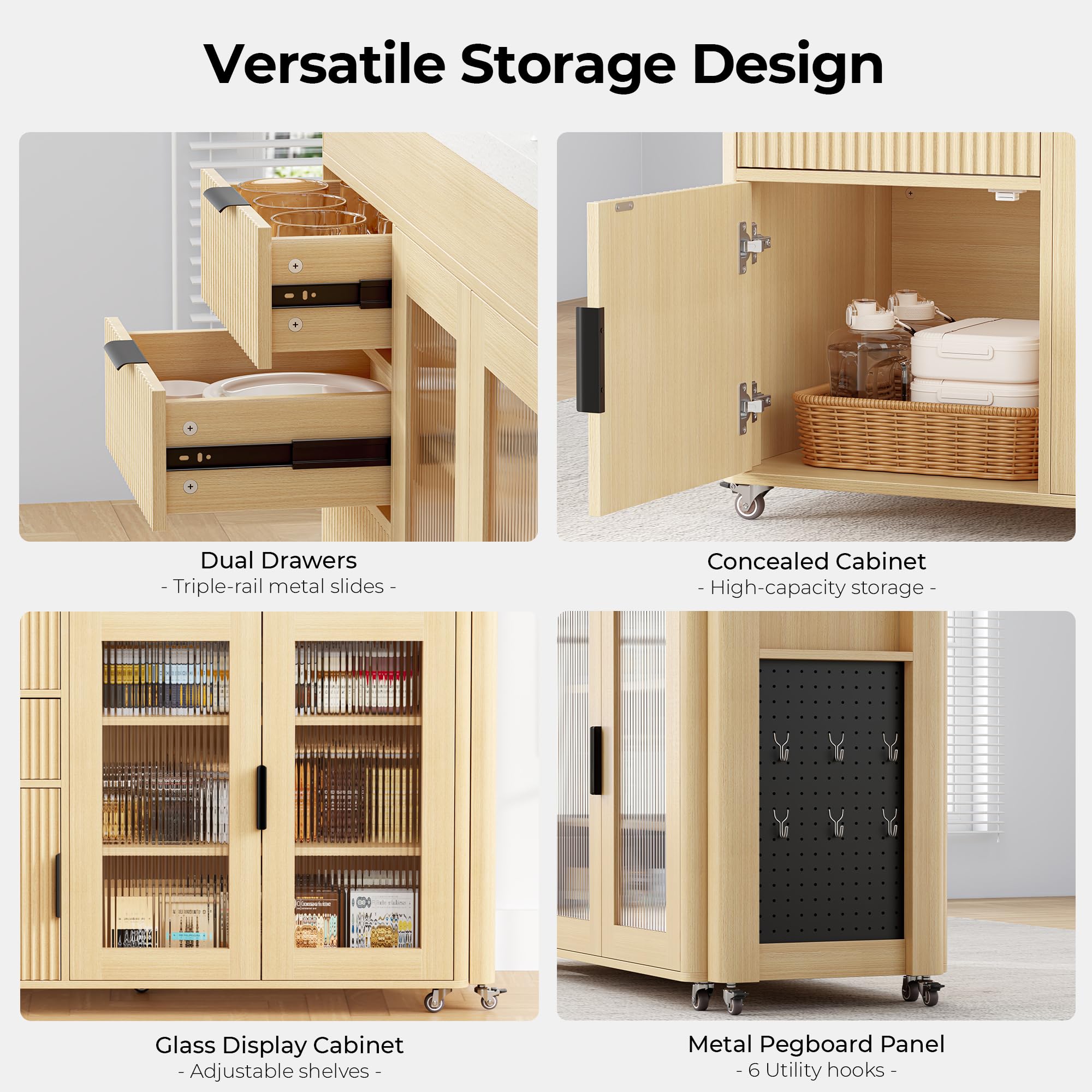 Expandable Kitchen Island with Dining Table & Storage