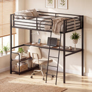 GIANTEX Twin Loft Bed with Desk & Charging Station, Industrial Metal Bed Frame w/Inclined Ladder, Safety Guardrail & Storage Shelves for Kids, Teens, Bedroom, Dorm, Space-Saving, No Box Spring Needed