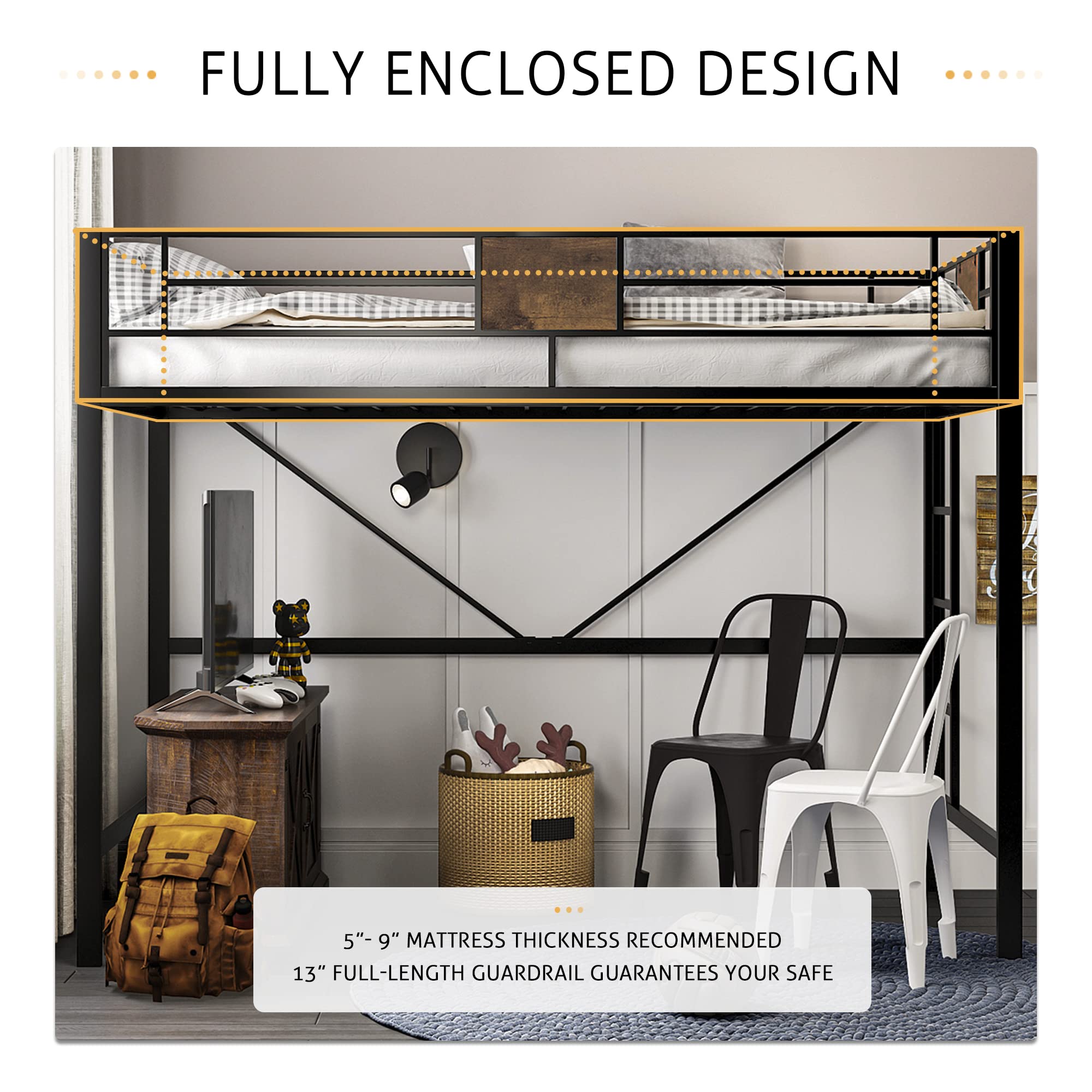 Twin Loft Bed with Ladder & Guardrail