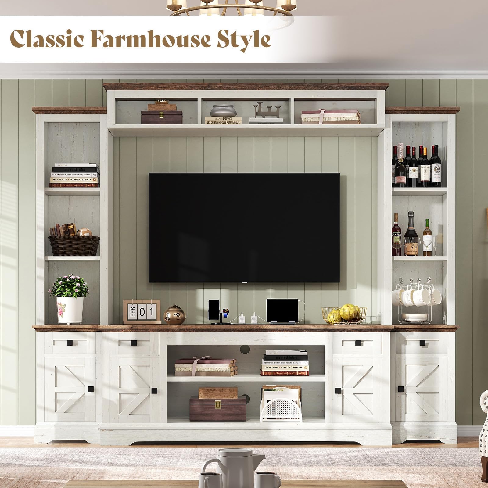 98" Farmhouse Wall Unit Entertainment Center