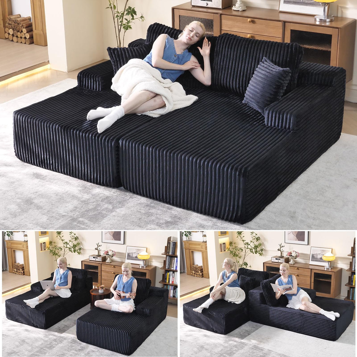 WHGBJA 3 in 1 Sofa Bed Couch for Living Room/Bedroom, Convertible, Modular