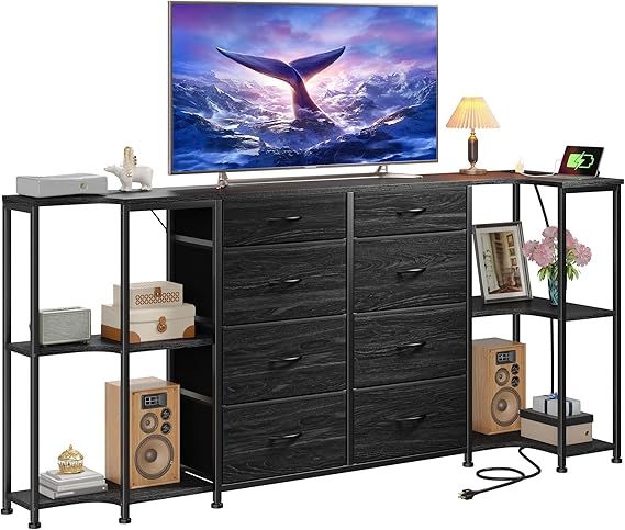 TV Stand Dresser with Charging Station & 8 Drawers