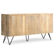 SIMPLIHOME Hunter 60" Wide Solid Mango Wood 3-Door Buffet in Natural