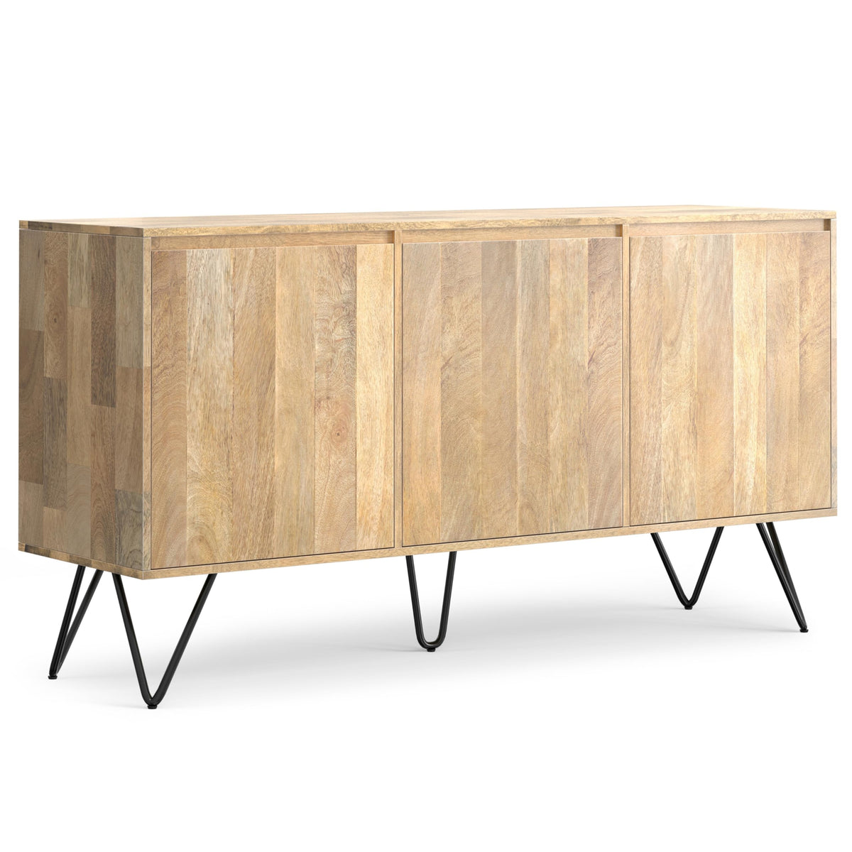 SIMPLIHOME Hunter 60" Wide Solid Mango Wood 3-Door Buffet in Natural