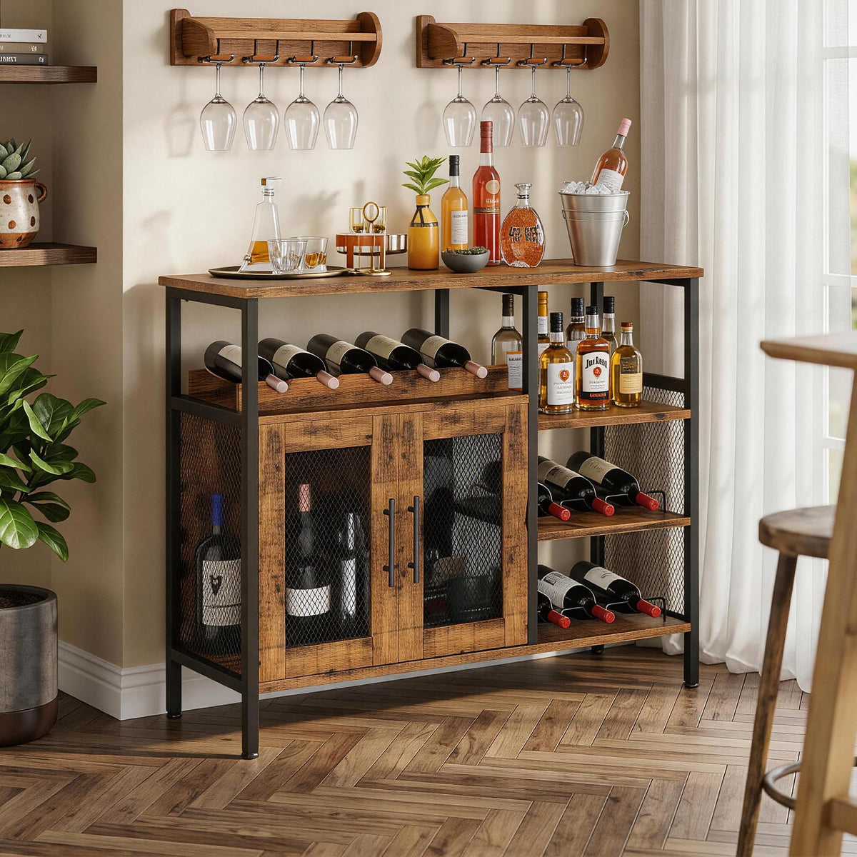 Rustic Brown Wine Bar Cabinet