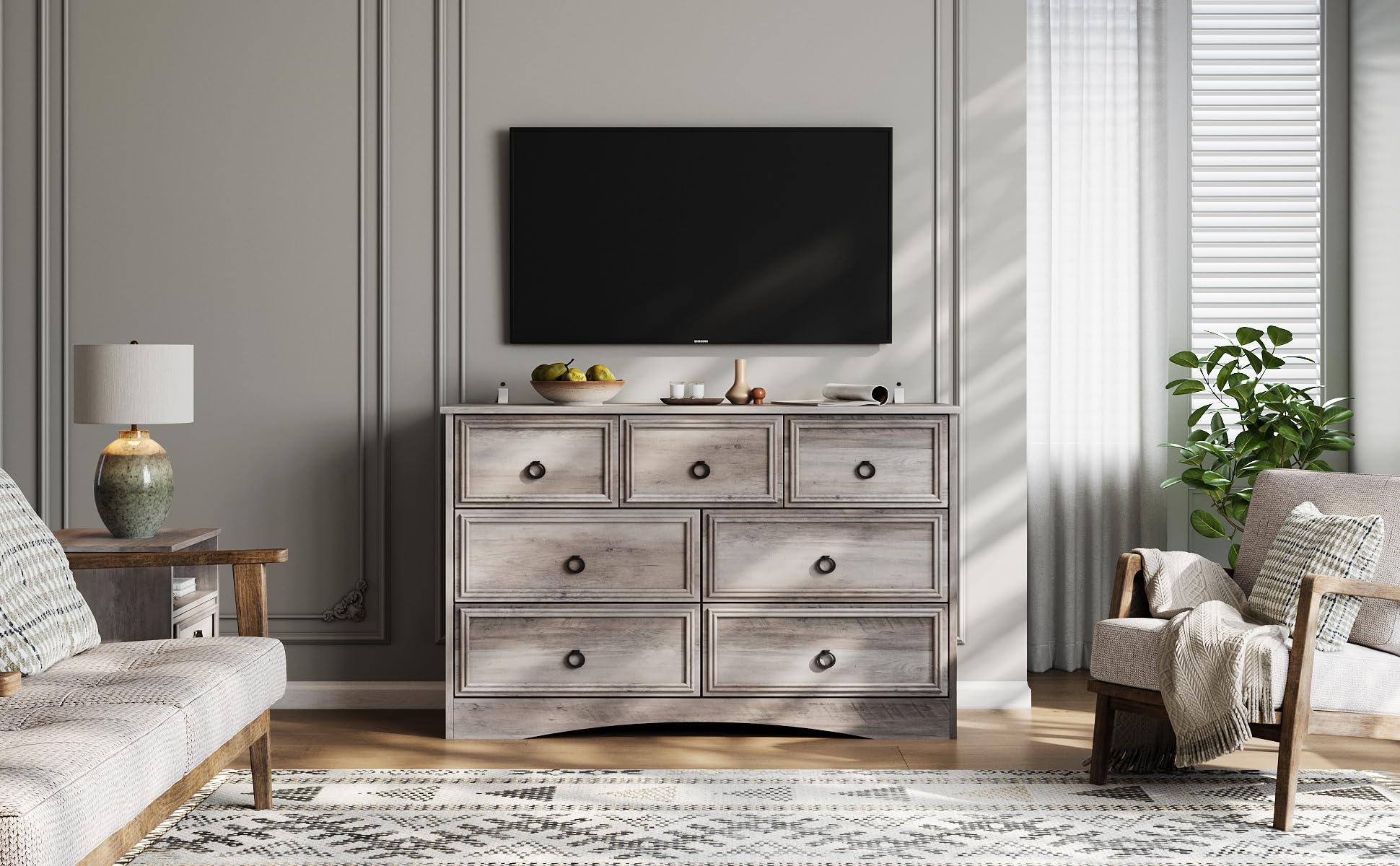 7-Drawer Dresser with Deep Drawers & Textured Borders