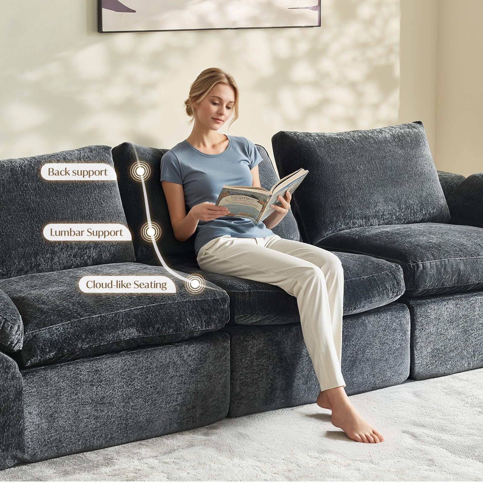 Modular U-Shaped Cloud Sectional Sofa with Ottoman