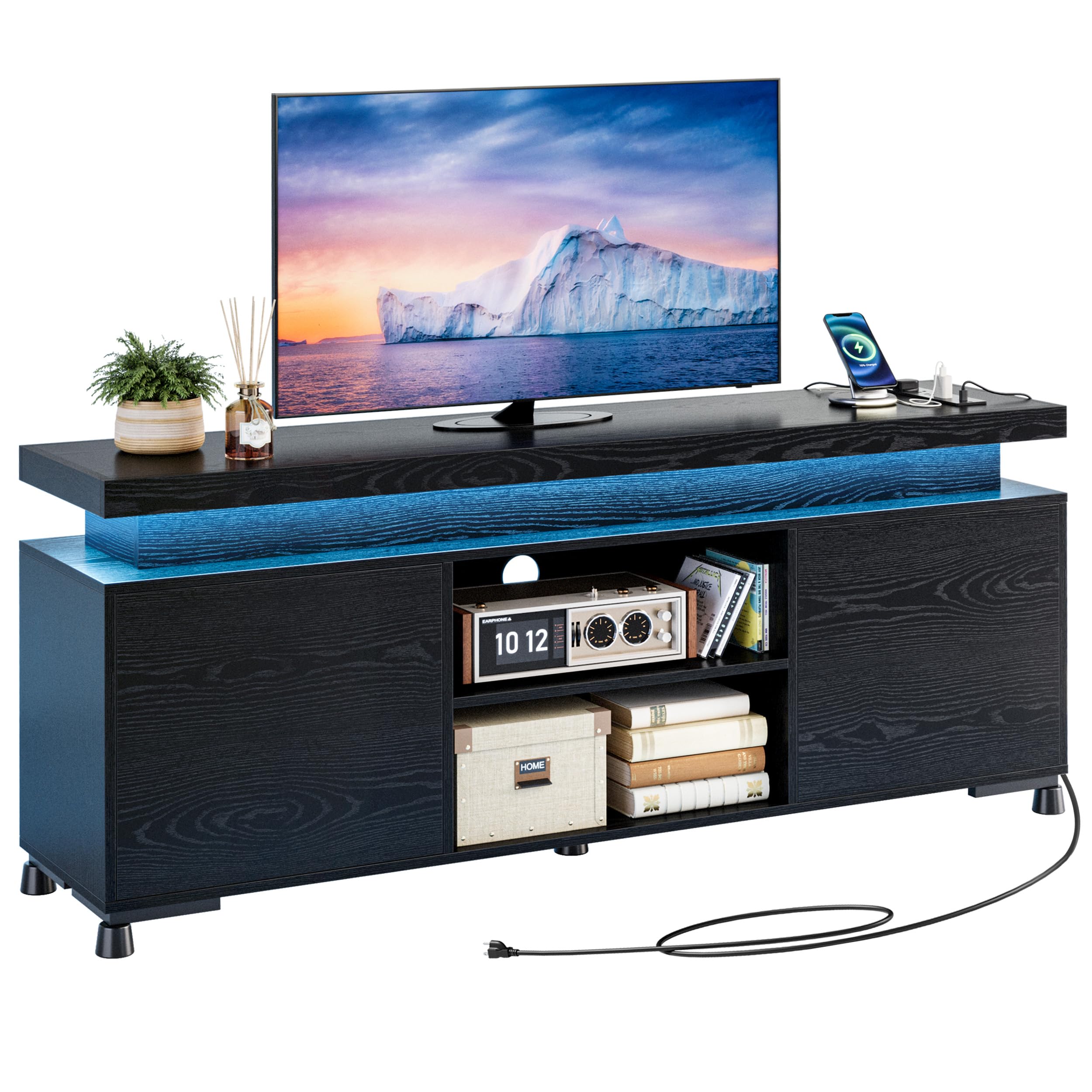 TV Stand with LED Lights & Power Outlet – 59" & 70"