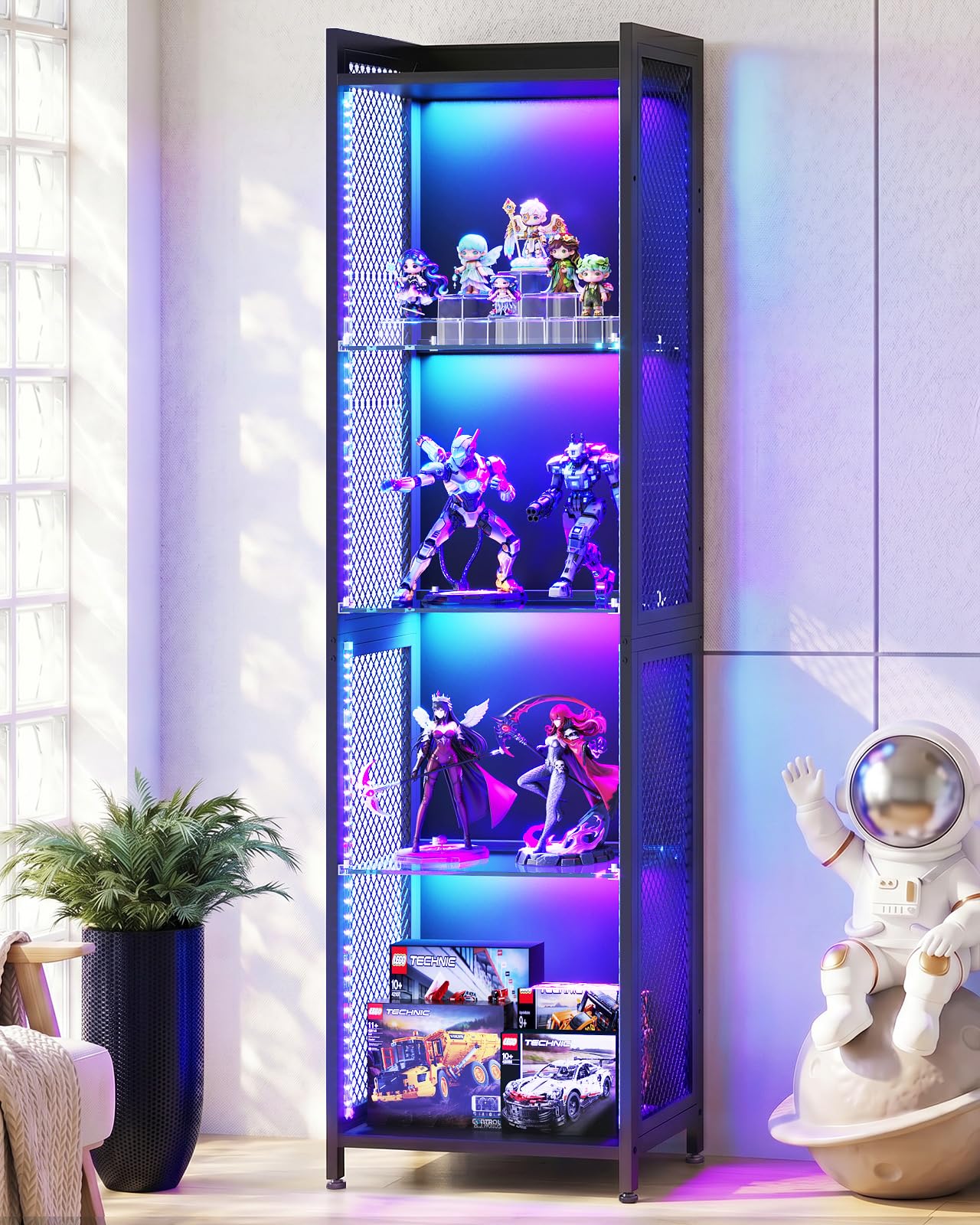 4-Tier LED Display Cabinet with Glass Shelves