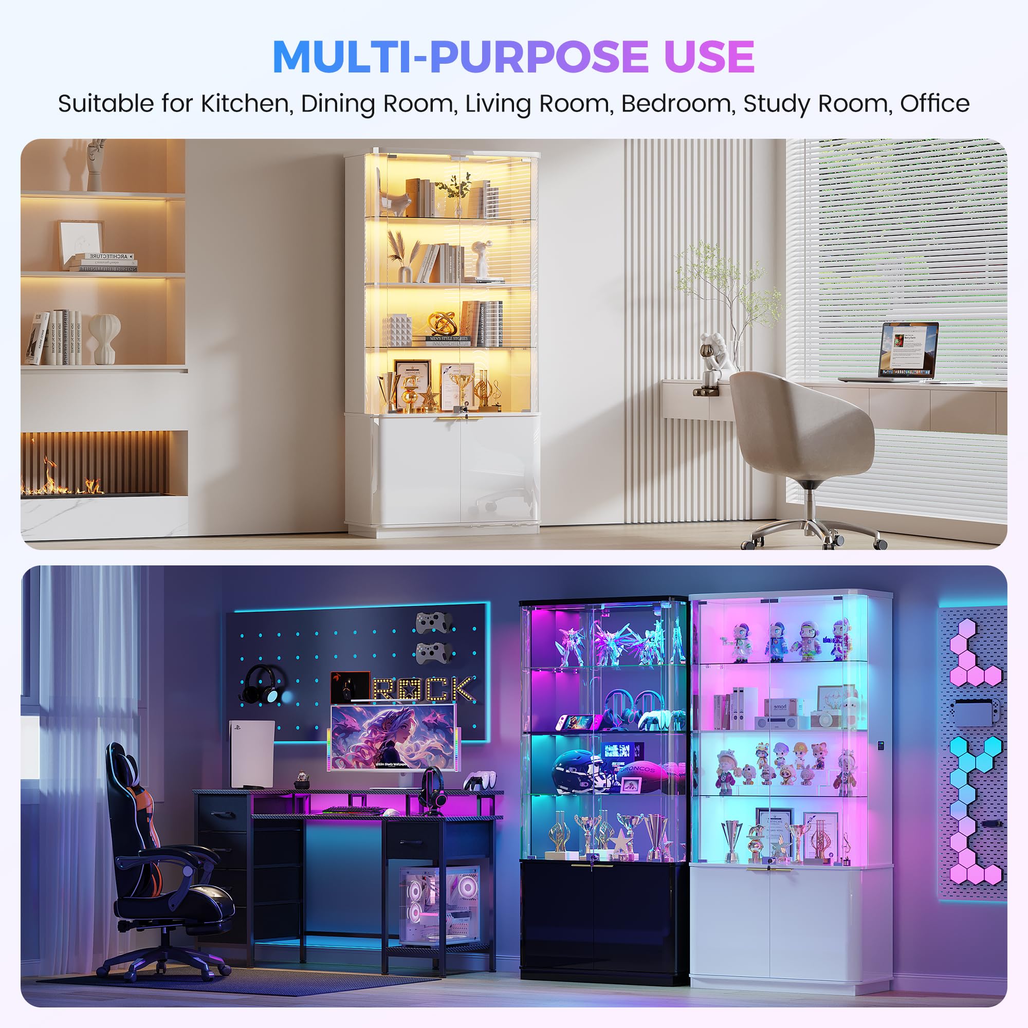 71" Tall RGB LED Display Cabinet with Glass Doors